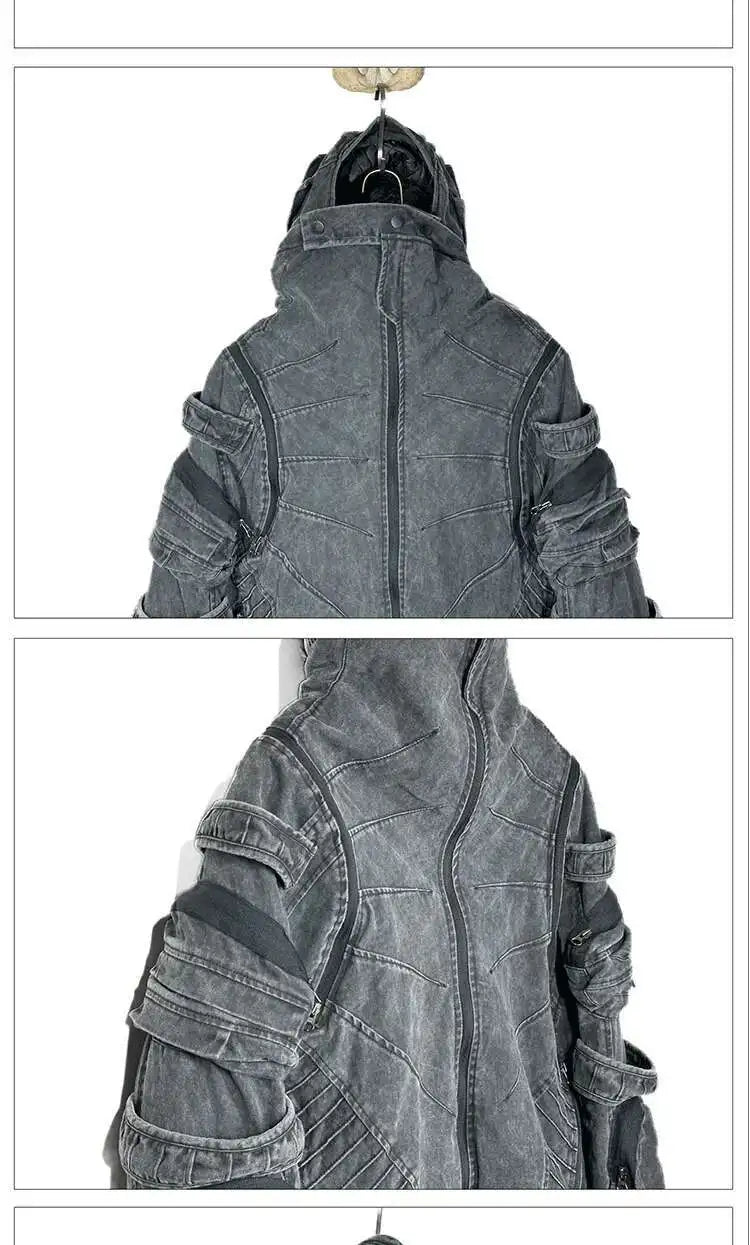 HKSH Autumn Winter Men's Tide Punk Dark Deconstruction Vintage 3D Pockets Techwear High Sense Hooded Cotton Padded Jacket HK3329