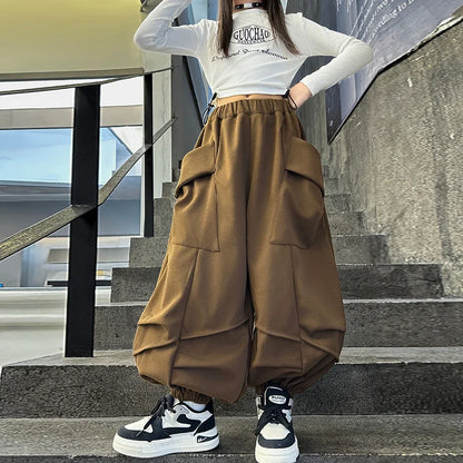 2025 Hot Sale Loose Hip-hop Pants For Girl Kids Fashion High Street Child Black Burgundy Chocolate Trousers Streewear Trackpants