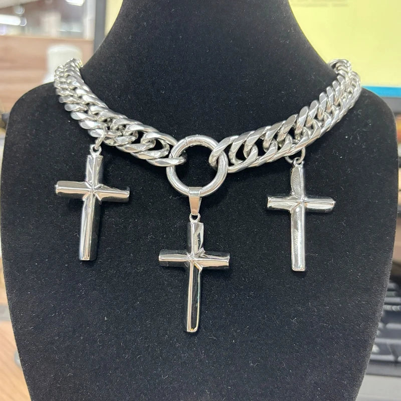 KALEN Personalized Cross Pendant Necklace Men's Women's Choker 13mm Chunky Shiny Stainless Steel Jewelry Street Accessories