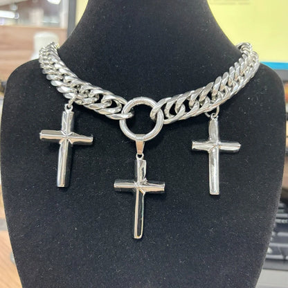 KALEN Personalized Cross Pendant Necklace Men's Women's Choker 13mm Chunky Shiny Stainless Steel Jewelry Street Accessories