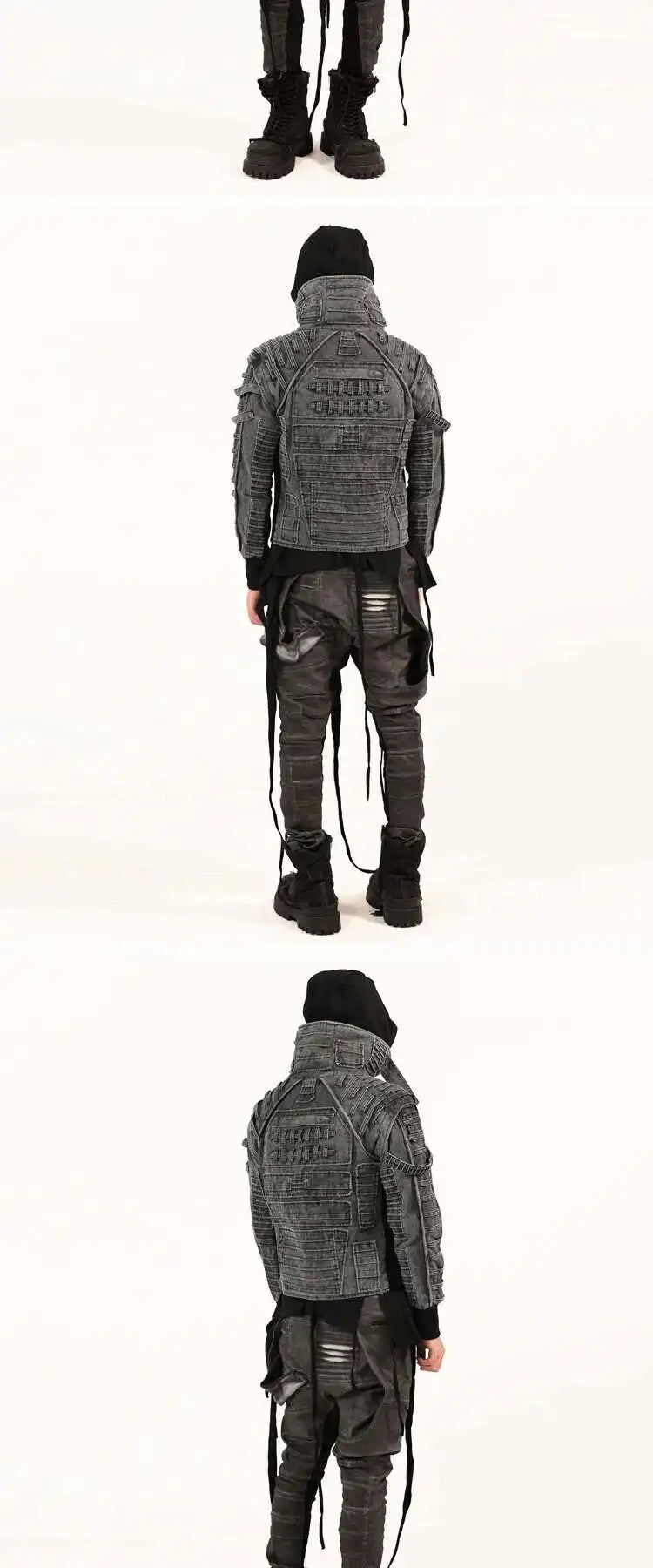 HKSH Spring Autumn Men Punk Waste Land Pleated Asymmetric Loop Vintage Washed Cotton Jacket Techwear Dark Motorcycle Coat HK4372