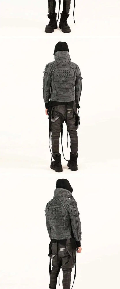 HKSH Spring Autumn Men Punk Waste Land Pleated Asymmetric Loop Vintage Washed Cotton Jacket Techwear Dark Motorcycle Coat HK4372