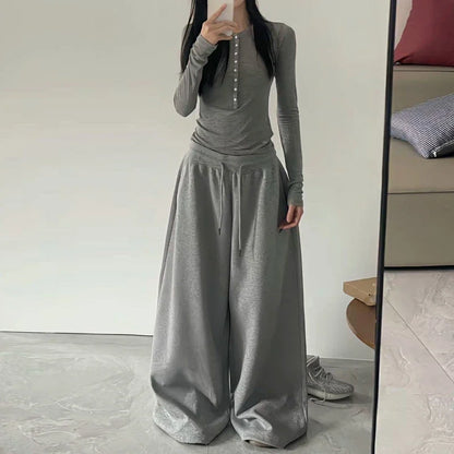 American Retro Hip-Hop Oversized Woman Black Casual Sweatpants Korean Streetwear Loose Jogging Pants High Waist Wide-Leg Pants