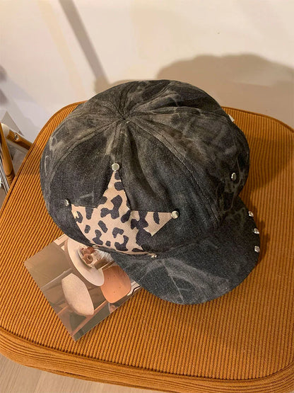 Y2K Personalized Star Sticker Rivet Design Berets Caps for Women Spring and Autumn Fashion Versatile Retro Tie-dye Newsboy Hats