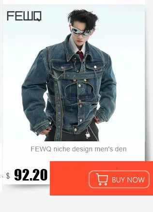 FEWQ High Street Men's PU Leather Jackets Stand Collar Shoulder Pads Dirty-dying Contrast Color Loose Male Short Coats 24K5621