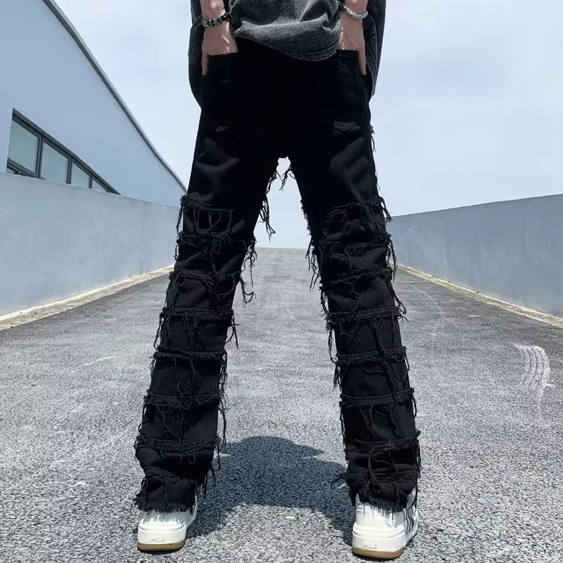2023 men jeans Pants Hole Ripped Hip Hop Straight Vintage Denim Trousers hip-hop Retro Washed Straight Men pants y2k jeans