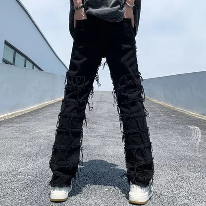 2023 men jeans Pants Hole Ripped Hip Hop Straight Vintage Denim Trousers hip-hop Retro Washed Straight Men pants y2k jeans