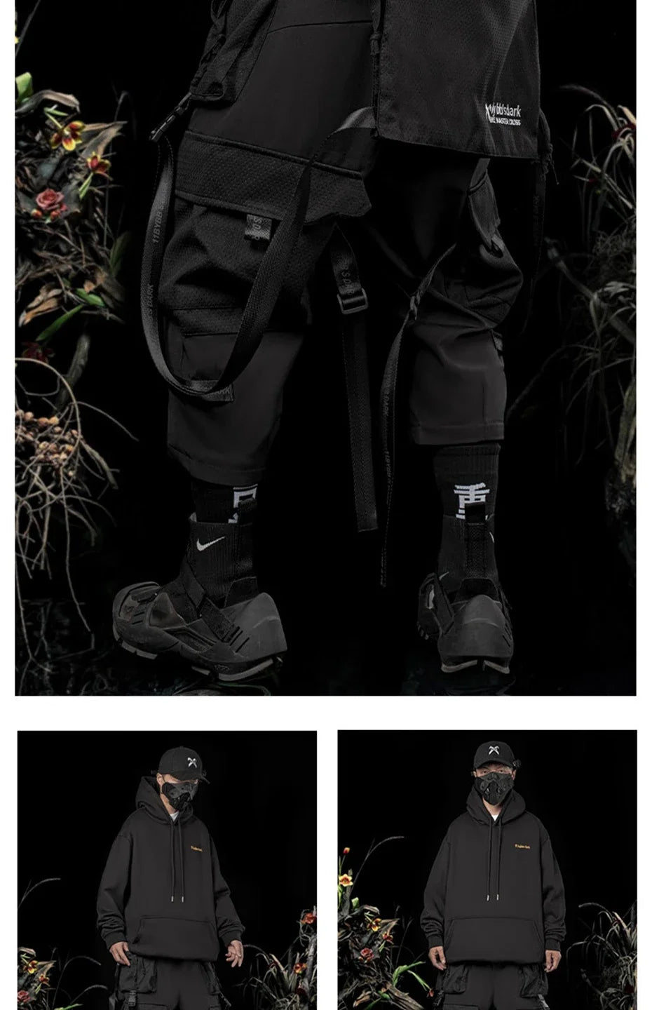 Punk Techwear Cargo Pants Big Pockets Ribbons Oversized Hip Hop Black Pants Joggers Streetwear Harajuku Loose Harem Trousers