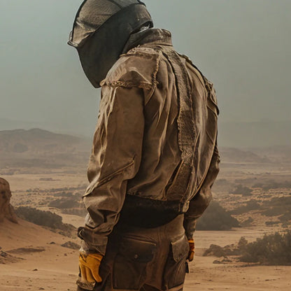 Waste Soil Style Washed Frayed Rough Edge Short Jacket Men Profile Distressed Flip Collar Coat