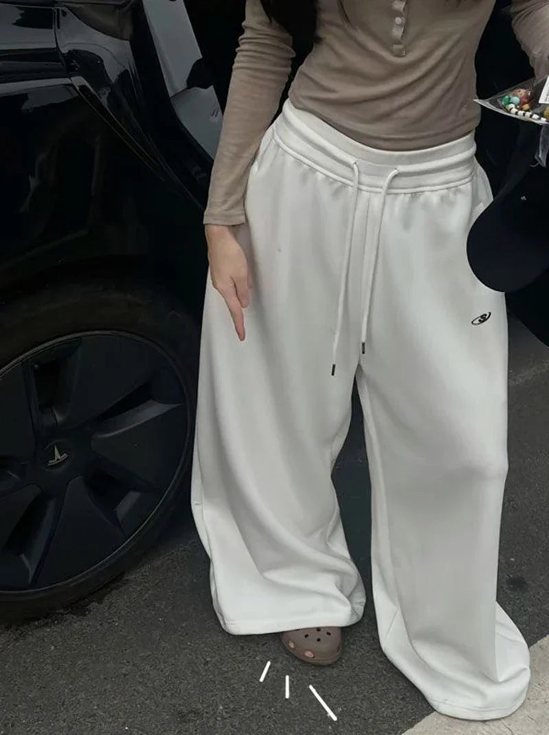 American Retro Hip-Hop Oversized Woman Black Casual Sweatpants Korean Streetwear Loose Jogging Pants High Waist Wide-Leg Pants