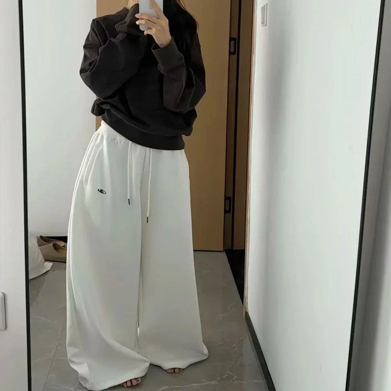 American Retro Hip-Hop Oversized Woman Black Casual Sweatpants Korean Streetwear Loose Jogging Pants High Waist Wide-Leg Pants
