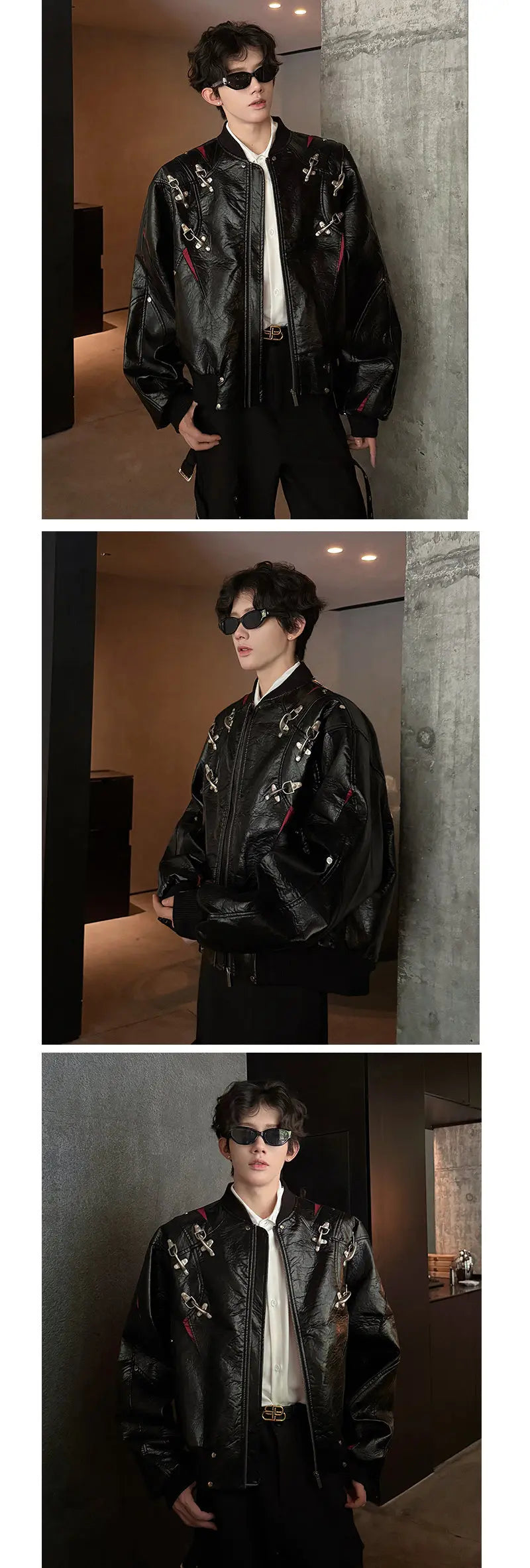WTHT Fashion Men's Leather Spliced Metal High Street Coats Trendy American Style Zipper Lapel Jackets Male 2025 Autumn 2A2063