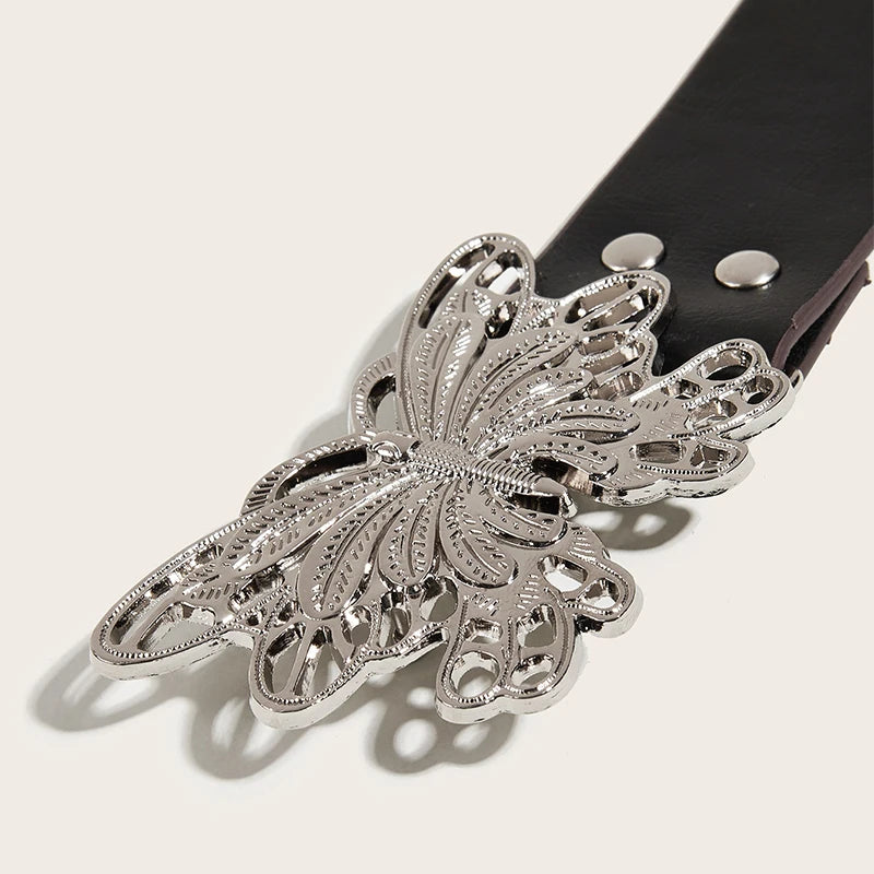 Retro Punk Style Rivet Belt For Women Girls Trendy Personality Butterfly Buckle Wide Belt Luxury Fashion Waistband Jeans Belt