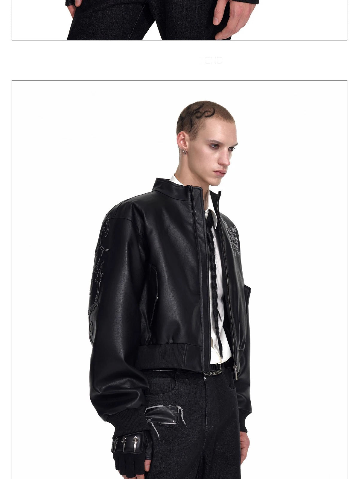 Motorcycle Style Black Short PU Leather Jacket Metal Letter Embroidered Leather Coat Men