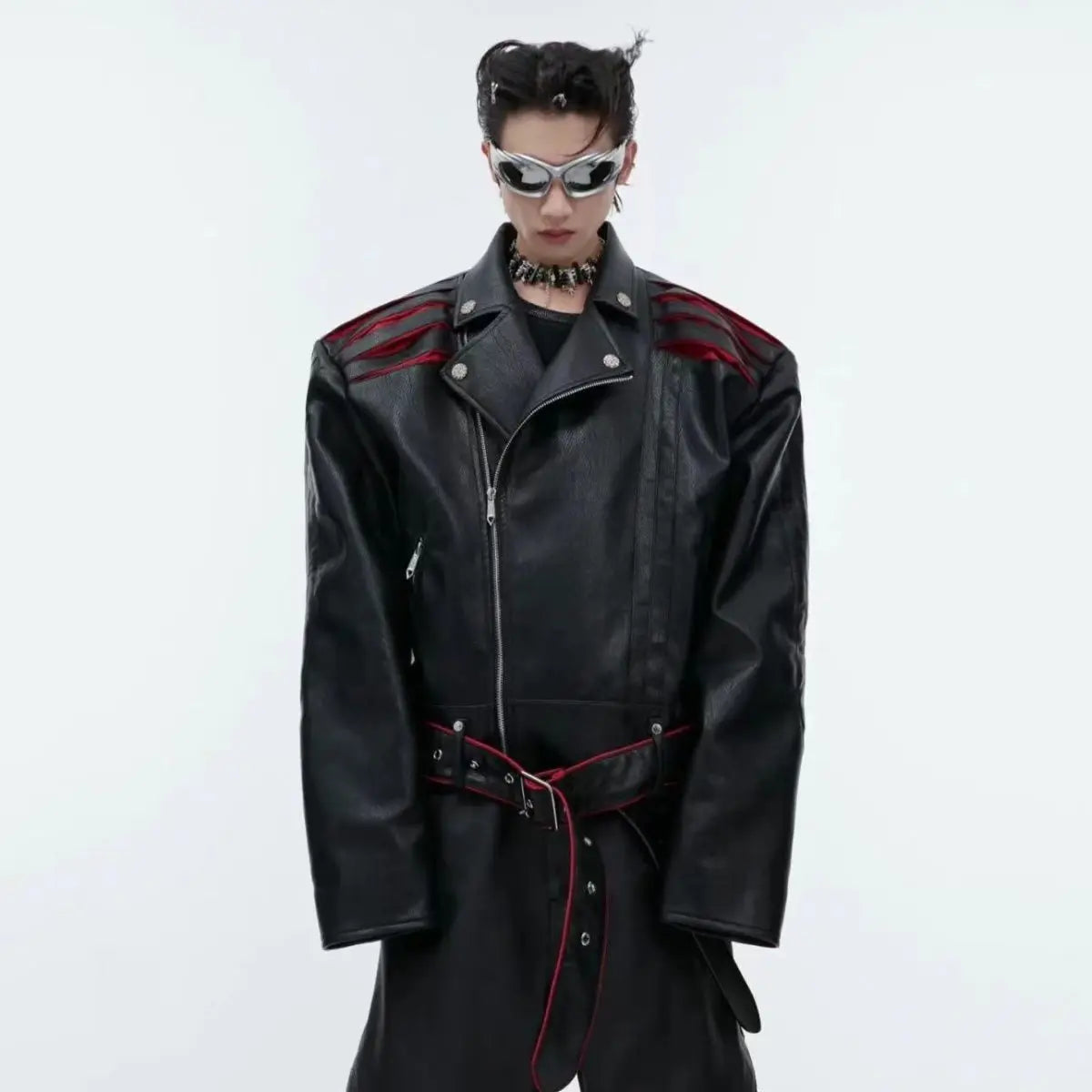 Niche Deconstruction Design Short PU Leather Clothing Heavy Industry Stitching Advanced Motorcycle Jacket