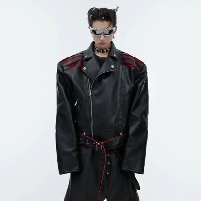 Niche Deconstruction Design Short PU Leather Clothing Heavy Industry Stitching Advanced Motorcycle Jacket