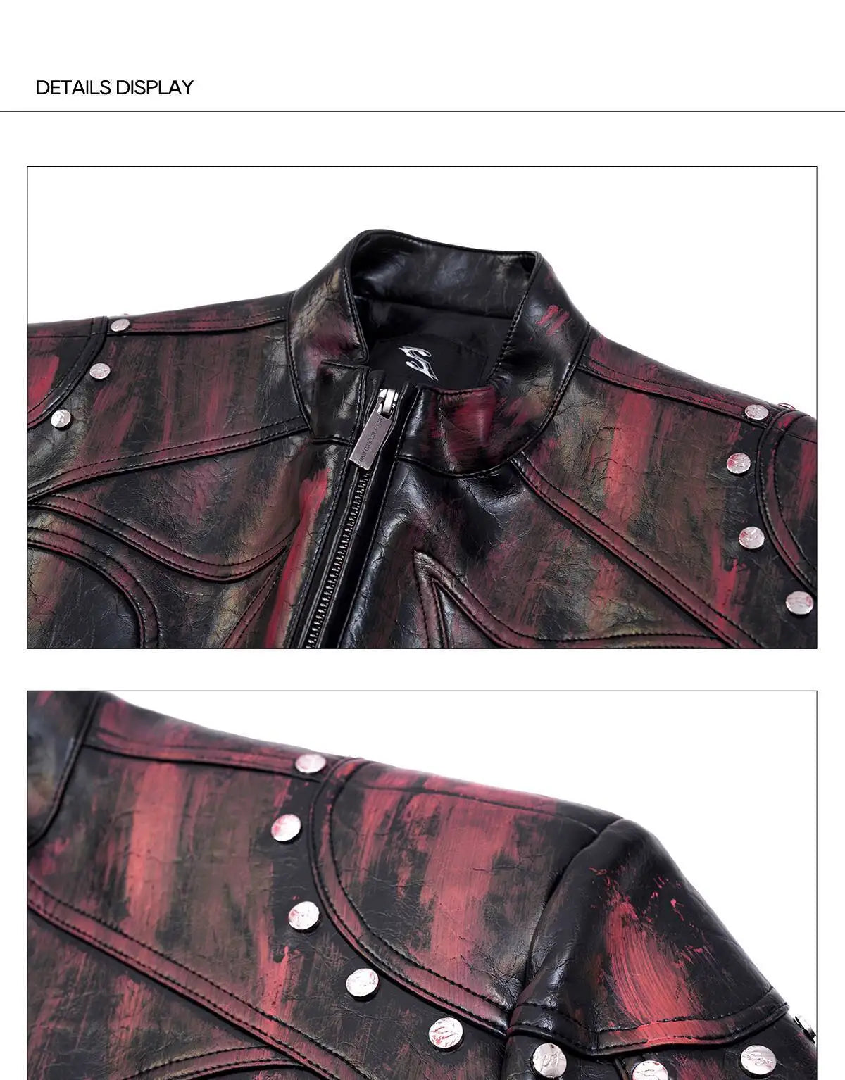 FEWQ High Street Men's PU Leather Jackets Stand Collar Shoulder Pads Dirty-dying Contrast Color Loose Male Short Coats 24K5621