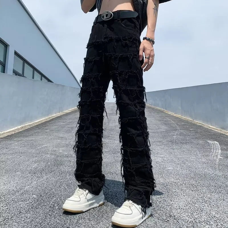 2023 men jeans Pants Hole Ripped Hip Hop Straight Vintage Denim Trousers hip-hop Retro Washed Straight Men pants y2k jeans