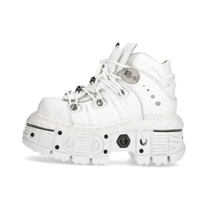 Fashion Women Motorcycle Boots Punk Thick Heel Height 8CM Flat Platform Goth Ankle Rock Boots Metal Decor Casual Sneakers