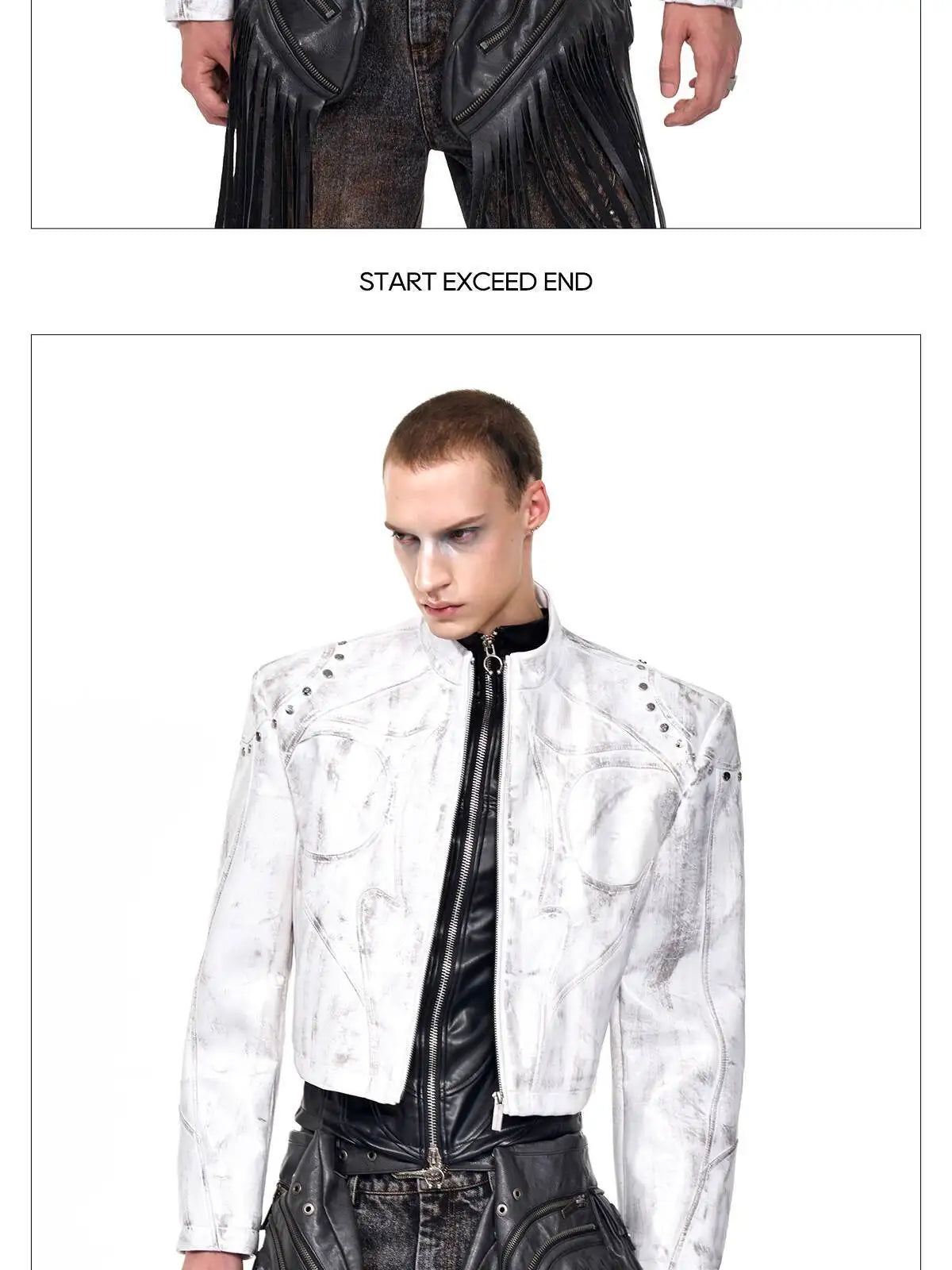 FEWQ High Street Men's PU Leather Jackets Stand Collar Shoulder Pads Dirty-dying Contrast Color Loose Male Short Coats 24K5621