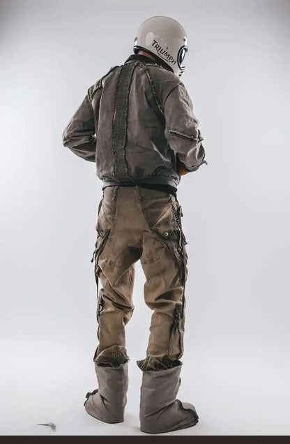 HKSH Spring Autumn New Men's Tide Punk Splice Jackets Split Burr Washed Retro Waste Land Chic Coat Dark Cotton Streetwear HK2418