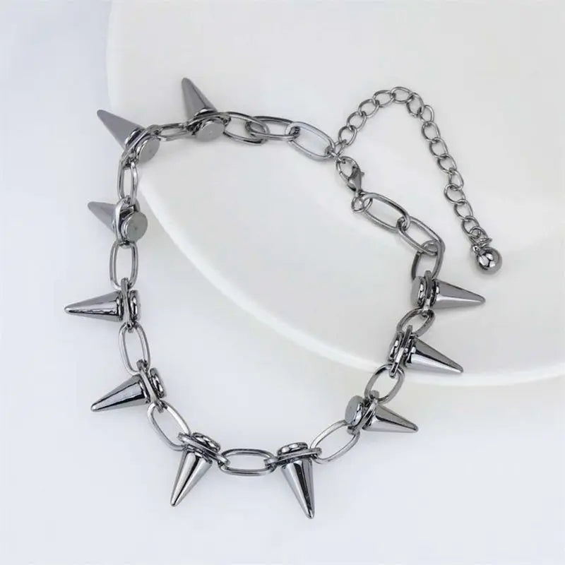 Hip Hop Black Alloy Rivet Men Necklace Punk Metal Choker Neogoth Fashion Jewelry Trendy Accessories