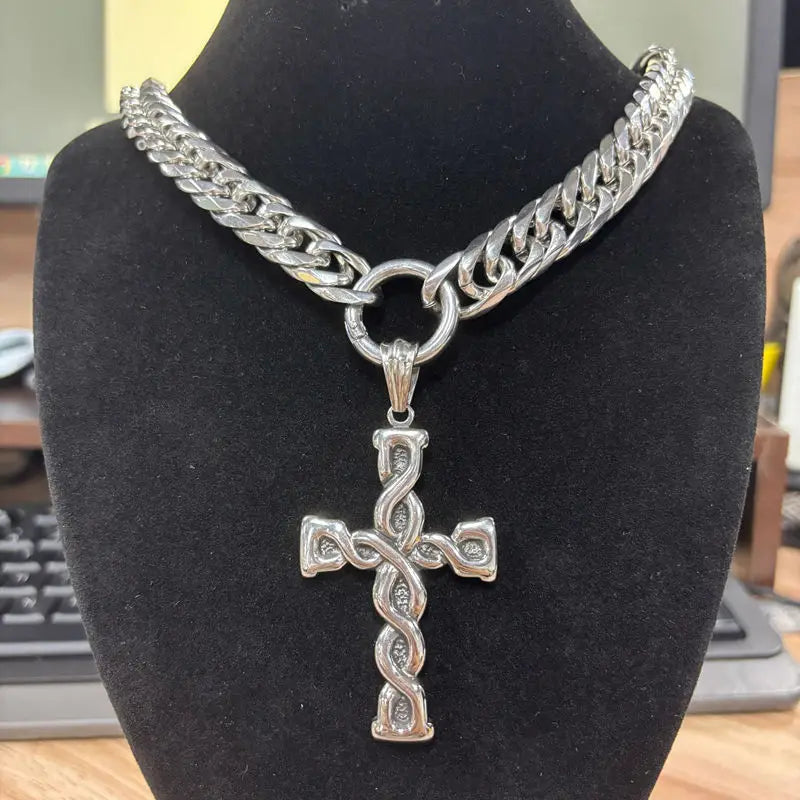 KALEN Personalized Cross Pendant Necklace Men's Women's Choker 13mm Chunky Shiny Stainless Steel Jewelry Street Accessories