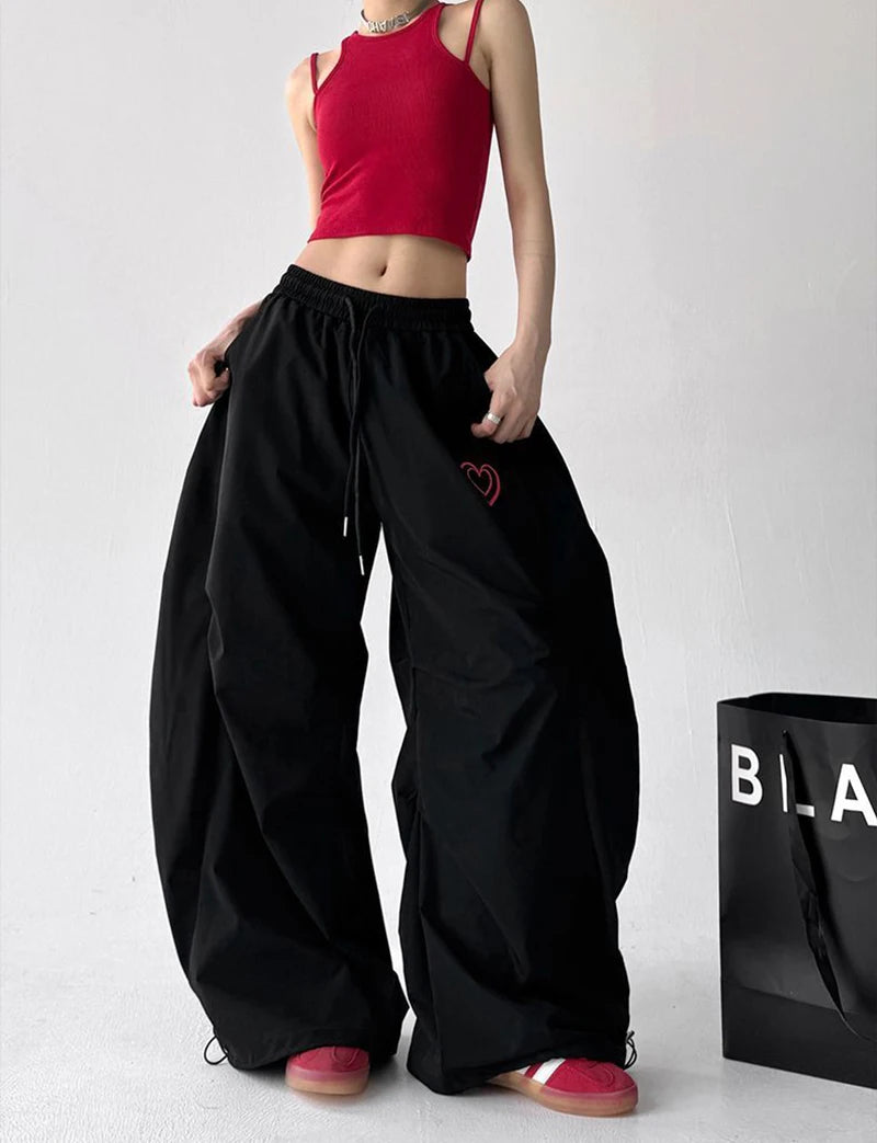 Jazz Dance Black Pants Women High Waisted Harajuku Y2K American Trousers Street Embroidered Vintage Solid Lazy Hiphop Pants