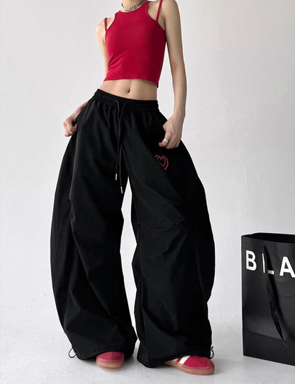 Jazz Dance Black Pants Women High Waisted Harajuku Y2K American Trousers Street Embroidered Vintage Solid Lazy Hiphop Pants