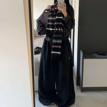 American Retro Hip-Hop Oversized Woman Black Casual Sweatpants Korean Streetwear Loose Jogging Pants High Waist Wide-Leg Pants