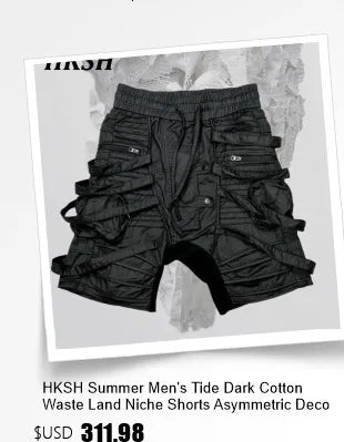 HKSH Spring Autumn Men Punk Waste Land Pleated Asymmetric Loop Vintage Washed Cotton Jacket Techwear Dark Motorcycle Coat HK4372