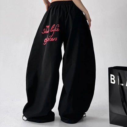 Jazz Dance Black Pants Women High Waisted Harajuku Y2K American Trousers Street Embroidered Vintage Solid Lazy Hiphop Pants