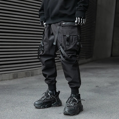 Hip Hop Tactical Cargo Pants Men Ribbons Joggers Trousers 2023 Spring Functional Elastic Waist Fahsion Streetwear Pant