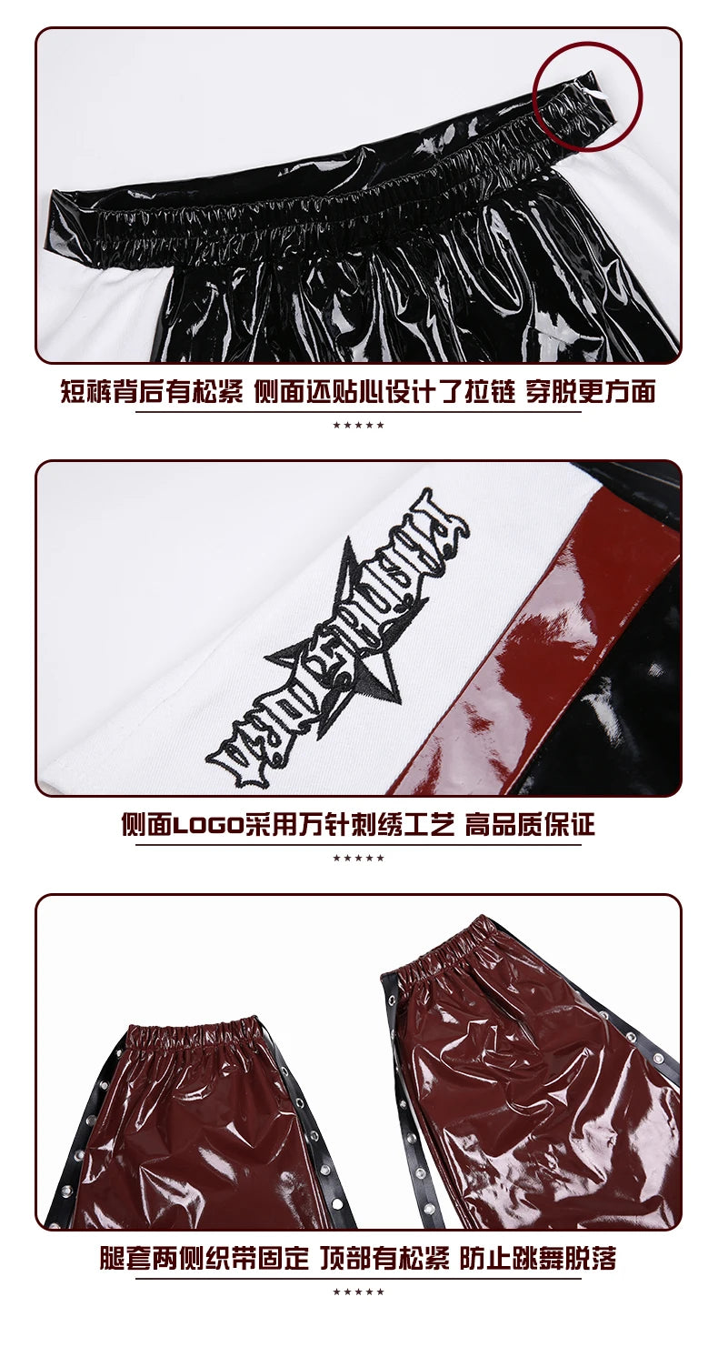 2025 Fashion Girls Jazz Dance Clothes Leather Tops Trousers Red Performance Suit Hip Hop Dance Costume Kids Stage Wear  BL18021