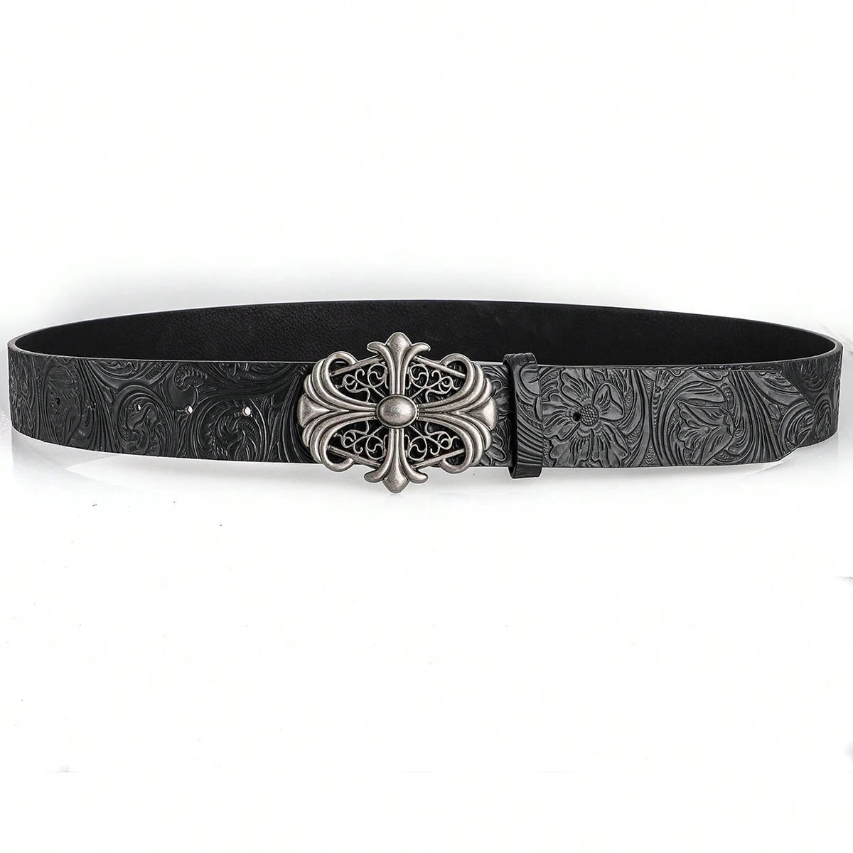 Retro Men's Belt Bohemian Style-Chic Black PU Leather Belt Fashion Vintage Hollow Buckle Belt Punk Rock Y2K Style，For Men Women