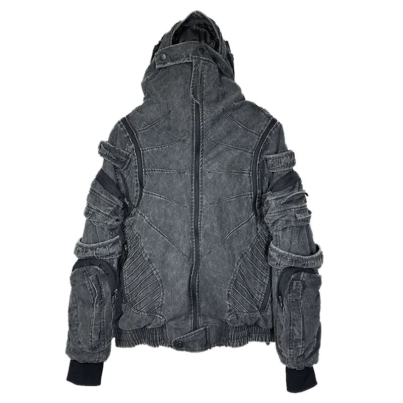 HKSH Autumn Winter Men's Tide Punk Dark Deconstruction Vintage 3D Pockets Techwear High Sense Hooded Cotton Padded Jacket HK3329