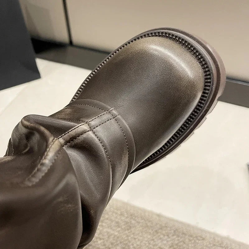 Shoes for Women Belt Buckle Women's Boot Fashion Side Zipp Modern Boots Women High Quality Round Toe Mid-Calf Zapatos