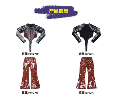 2025 Fashion Girls Jazz Dance Clothes Leather Tops Trousers Red Performance Suit Hip Hop Dance Costume Kids Stage Wear  BL18021
