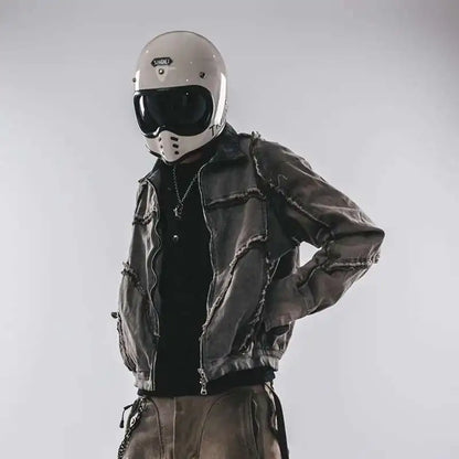 HKSH Spring Autumn New Men's Tide Punk Splice Jackets Split Burr Washed Retro Waste Land Chic Coat Dark Cotton Streetwear HK2418