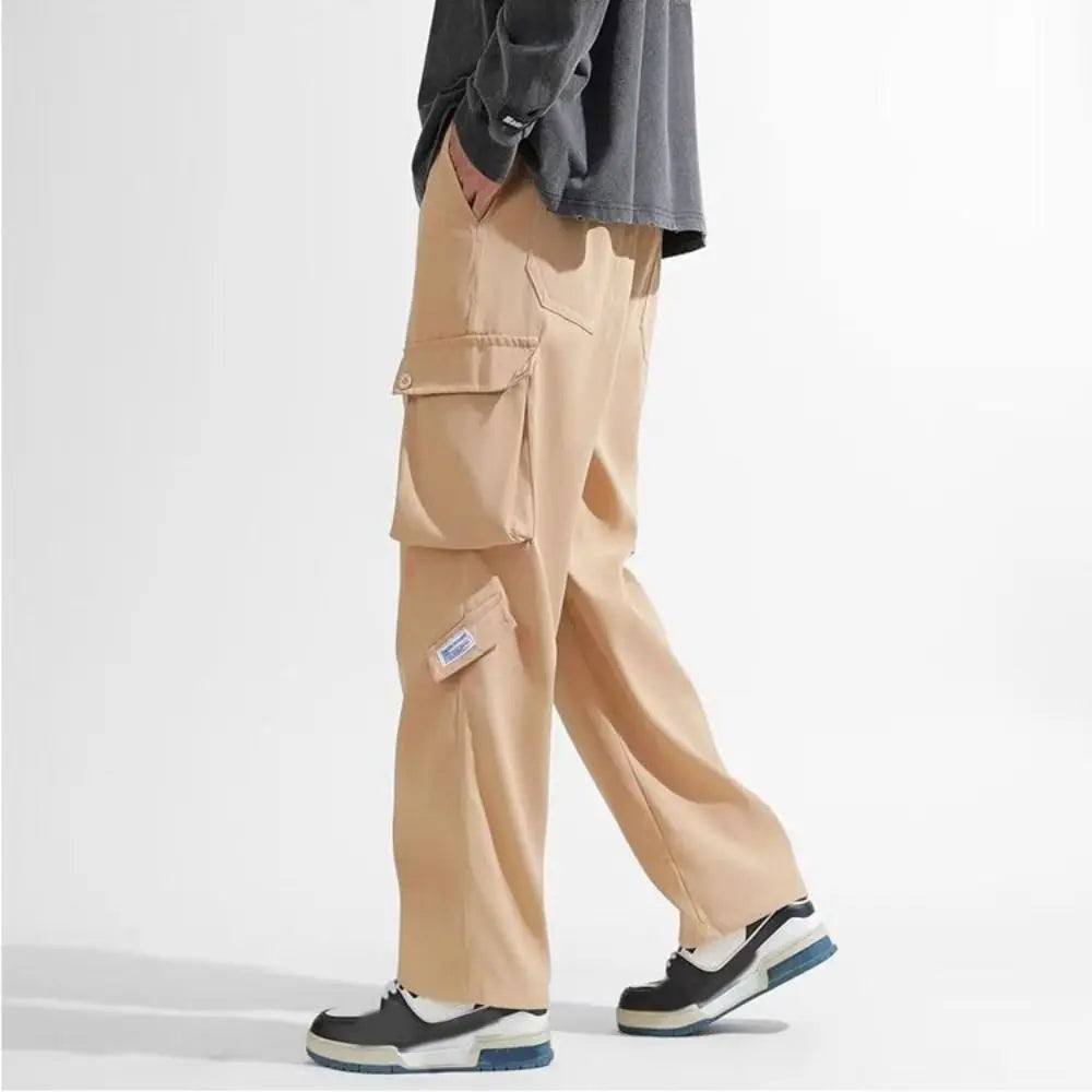 Hip Hop Pants Drawstring Wide Leg Sweatpants Y2K Oversized Baggy Cargo Pants Multi-pockets Loose Men Joggers Trousers Sports