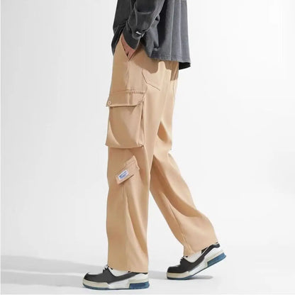 Hip Hop Pants Drawstring Wide Leg Sweatpants Y2K Oversized Baggy Cargo Pants Multi-pockets Loose Men Joggers Trousers Sports