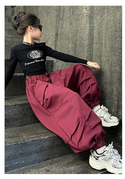 2025 Hot Sale Loose Hip-hop Pants For Girl Kids Fashion High Street Child Black Burgundy Chocolate Trousers Streewear Trackpants