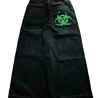 Gothic Harajuku Retro Streetwear Trousers Vintage High Street Baggy Y2K Jeans Women Hip-hop Punk High Waist Wide-leg Pants Men