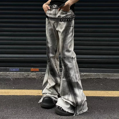Hip Hop Men's Y2k Harajuku Contrast Color Gradient Flared Denim Trousers Retro Fashion Casual Trend High Street Men's Bottoms