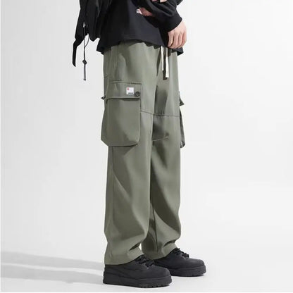 Hip Hop Pants Drawstring Wide Leg Sweatpants Y2K Oversized Baggy Cargo Pants Multi-pockets Loose Men Joggers Trousers Sports
