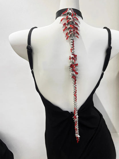 ZHUHE A Silver Blood Drop Necklace With A Spine On The Back, A Subculture Choker, Dark And Niche Gothic Cosplay