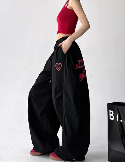 Jazz Dance Black Pants Women High Waisted Harajuku Y2K American Trousers Street Embroidered Vintage Solid Lazy Hiphop Pants
