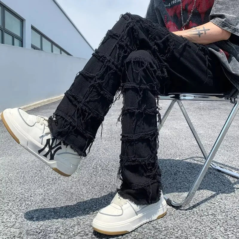 2023 men jeans Pants Hole Ripped Hip Hop Straight Vintage Denim Trousers hip-hop Retro Washed Straight Men pants y2k jeans