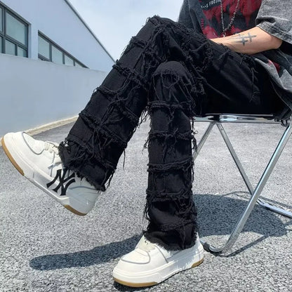 2023 men jeans Pants Hole Ripped Hip Hop Straight Vintage Denim Trousers hip-hop Retro Washed Straight Men pants y2k jeans