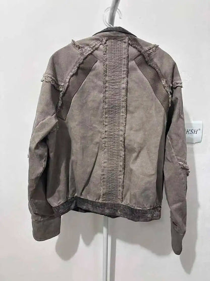HKSH Spring Autumn New Men's Tide Punk Splice Jackets Split Burr Washed Retro Waste Land Chic Coat Dark Cotton Streetwear HK2418